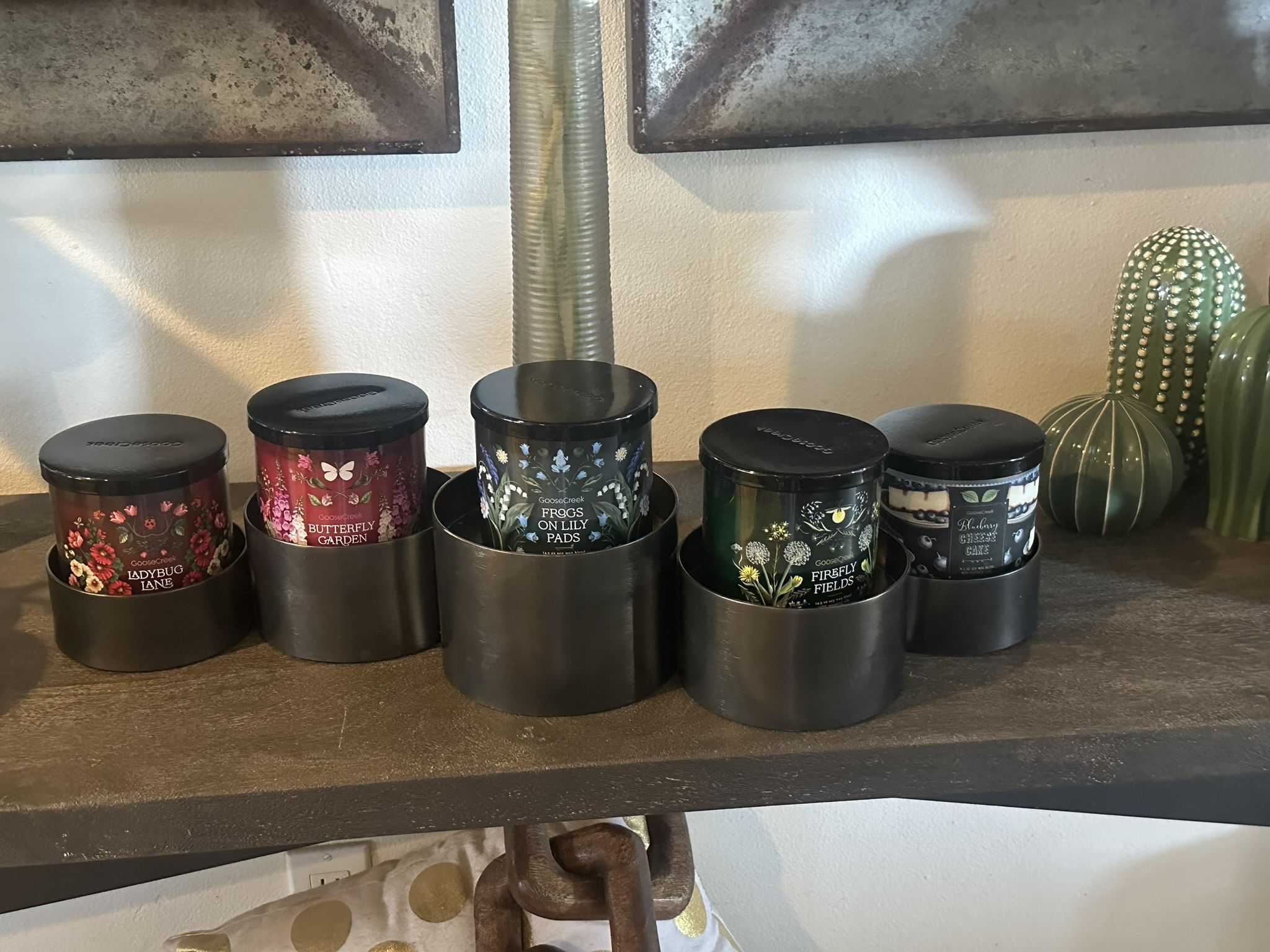 New Crate & Barrel Links Dark Pewter Centerpiece 5 Link Cylinder Pillar Candle Holder
