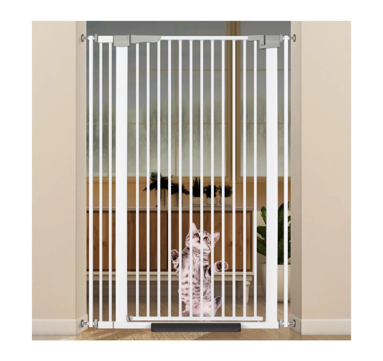 51.18" Extra Tall Cat Gate for Doorway, 30.5"-40" Auto Close Pet Gate Include 2.75" and 5.5" Extension Kits, No Drilling Pressure Mount Kit, Suitable