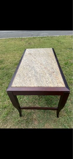 Granite Top Coffee Table with Dark Wood Frame