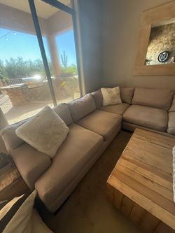 Large Tan Fabric Sectional Sofa