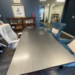 Modern Conference Table + Steelcase Chair & Blue Velvet Chairs