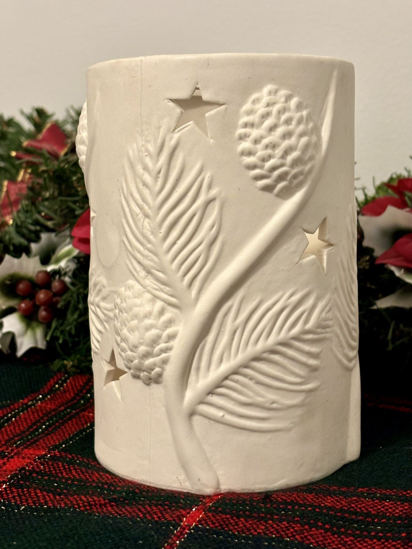 EXQUISITE CERAMIC BISQUE HOLIDAY CANDLE HOLDER by ‘CHESAPEAKE BAY CANDLE’…