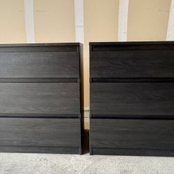 IKEA STORKLINTA 3-Drawer Dressers (Set of 2) – Dark Brown Oak – Great Condition