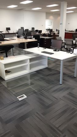 White L-shaped Desk W/ Credenza Return
