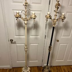 A Pair Of 19th Century French Wrought Iron Floor Candelabra 6 ft tall. 