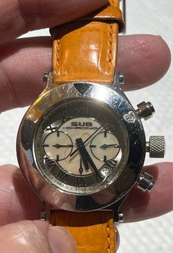 Sub Chrono Watch with Orange Leather Strap