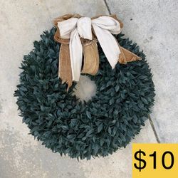 Farmhouse Greenery Wreath with Burlap & Cream Bow – Rustic Home Decor (SELLING FOR $10)