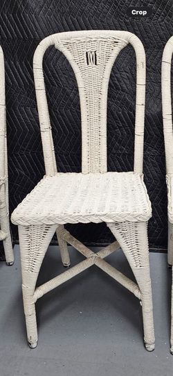 Set of 4 Vintage Coastal Painted Wicker Accent Chairs – Solid Wood Seats – Gail Dearing Antiques, GA