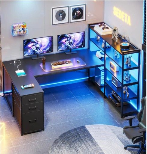 L Shape Desk with Shelves