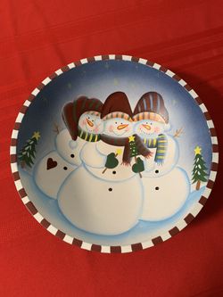 Snowmen Wood Bowl 12”