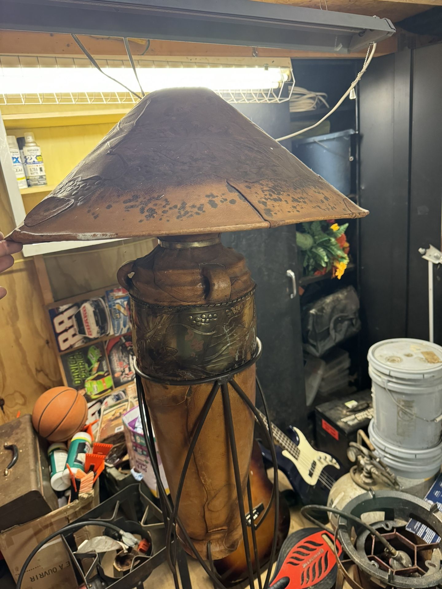 Vintage Clay Lamp Wrapped In Leather(Guatemalan)