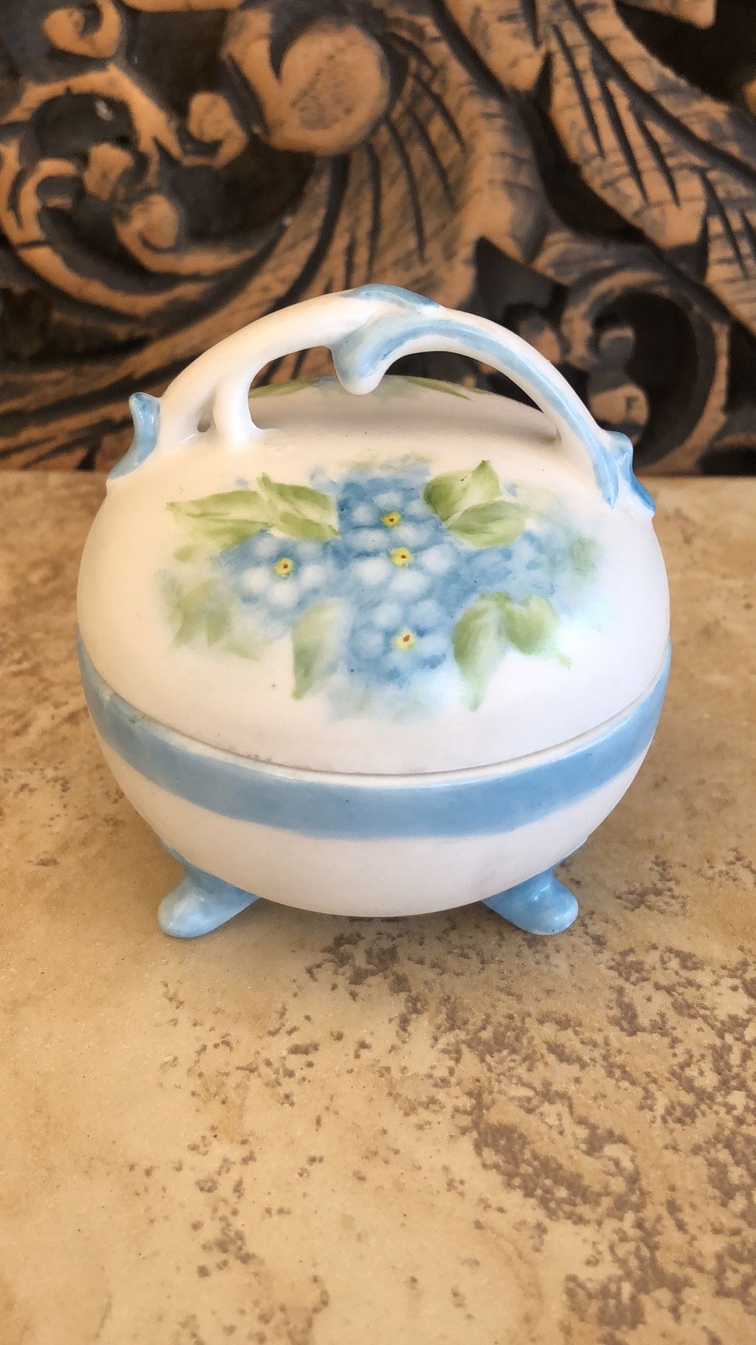 Antique Porcelain Hand Painted Trinket Dish With Cover