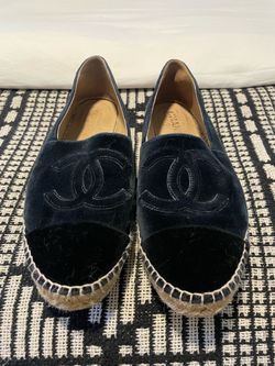 Authentic Chanel Blue/Black Velvet Espadrilles 41