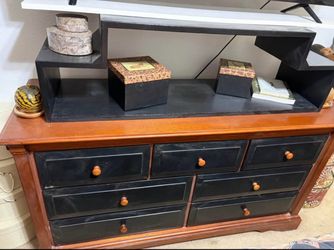 Two-Tone Wood Dresser with Hutch