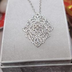925 Sterling Silver Filigree Crystal Necklace 20"