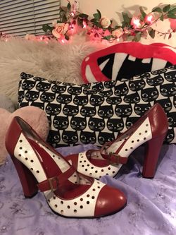 Vintage Guess Red & White Polka Dot Heels