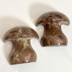 Vintage 1960s Alabaster Stone Mushroom Bookends Made in Italy, MCM Heavy
