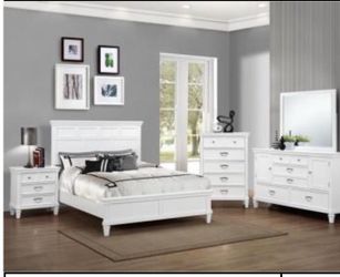 ALL WHITE 5 PCS QUEEN BEDROOM SET NEW IN BOX