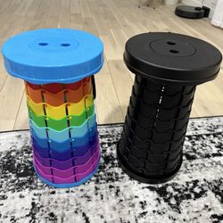 Set of 2 Folding Plastic Stools Black & Multicolor Indoor Outdoor