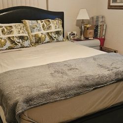 Espresso Colored Nailhead Bed Frame  - Queen Sized 
