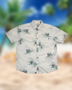Hurley Floral Hawaiian Button-Up Shirt Men’s Size Large White Short Sleeve