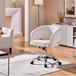 Cute Desk Chair Velvet Vanity Chair with Wheels Home Office Upholstered Modern Swivel Armchair with Tufted Barrel Back for Study, Vanity, Bedroom Crea