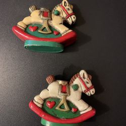 Vtg. Holiday Memories Rocking Horse Candle Holders 