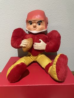 Vintage Columbia Toys Rubber Face Red & Gold Football Player Stuffed Doll/Toy