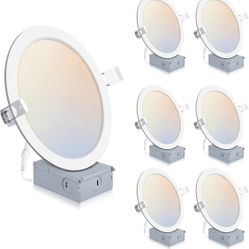 6 Pack Recessed Lighting 8 Inch with Junction Box, 5CCT 8 Inch LED Recessed Lights Dimmable 2700K/3000K/4000K/5000K/6000K, 18W 1400lm Ultra Thin Reces