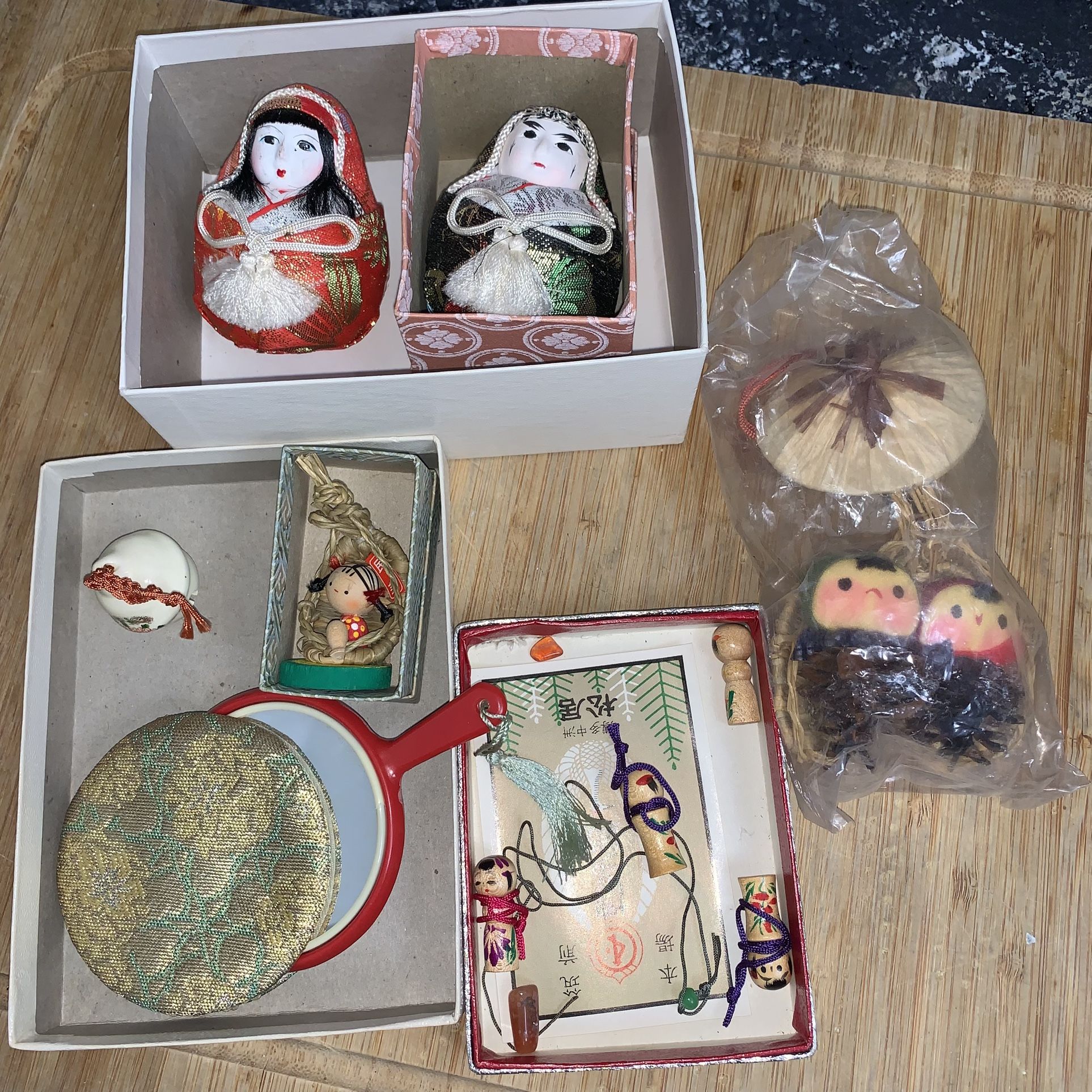 Vintage Japan Handmade Dolls Wedding Roly Poly Etc Silk