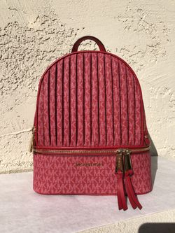 NWT Michael Kors Signature Rhea Zip Medium Backpack Crimson $428