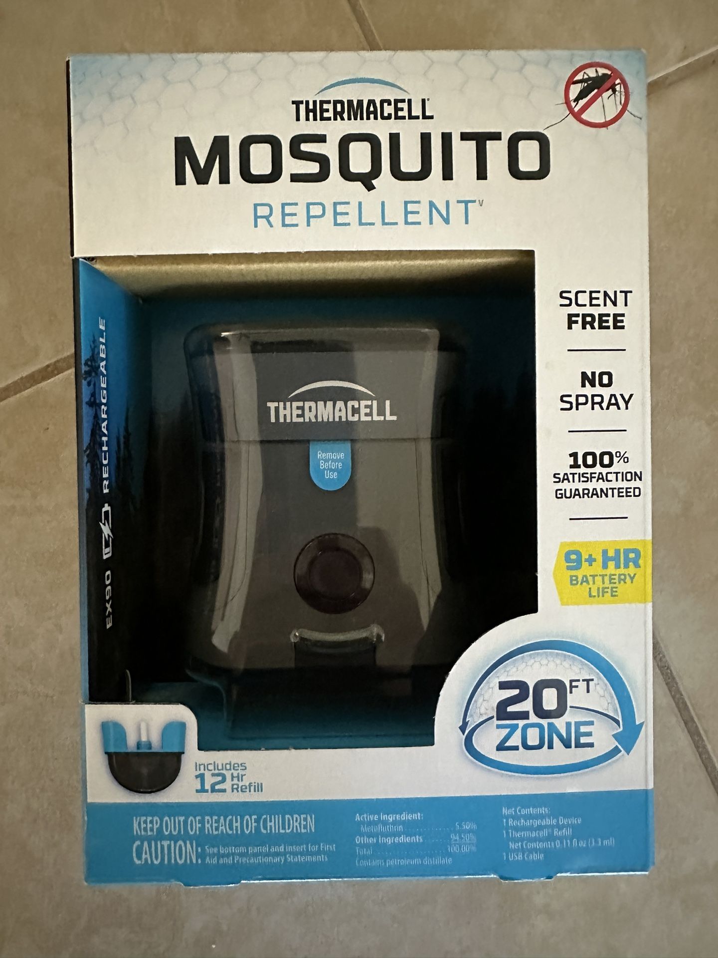 NEW Thermacell EX90 Mosquito Repeller - Rechargeable & Scent-Free | 20ft Zone Pr