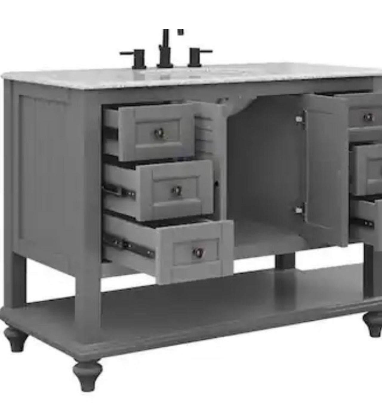 Hamilton 43 in. W x 22 in. D x 35 in. H Open Shutter Bathroom Vanity Cabinet in Grey with Grey Granite Top
