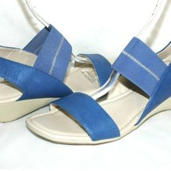 Studio Flexx Blue Premium Leather Slingback Comfort Wedge Sandal 10 US