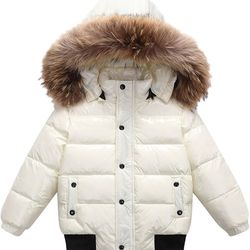 Boys Girls Shiny Puffer Jacket Down Hooded Winter Coats Kids Padded Warm Parka Coat Outerwear with Fur Hood