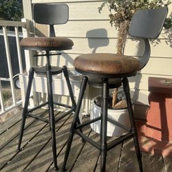 2x Adjustable Padded Metal Barstools