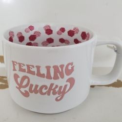 NEW White Mug Feeling Lucky Gambling Dice Pink Gift Hearts Valentines Day GAMBLER  Kitchen Coffee Funny Rare