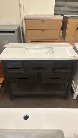 42” Dark Wood Bathroom Vanity with White Stone Top