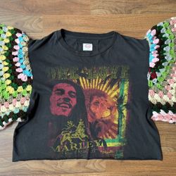 One Love Bob Marley Customized Vintage Tee T Shirt Crochet Sleeves Spenny Lane