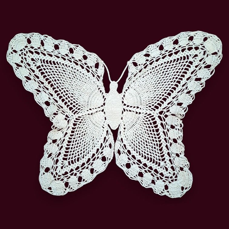 Handmade Vintage Crocheted Butterfly Doily