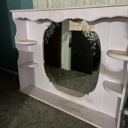 Vintage Shabby Chic Hutch / Display Cabinet with Etched Mirror