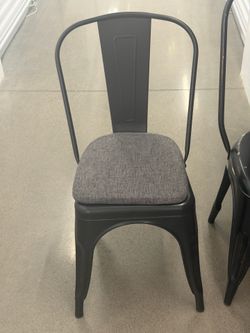 5 Metal Dining chairs with cushions for 4 of them
