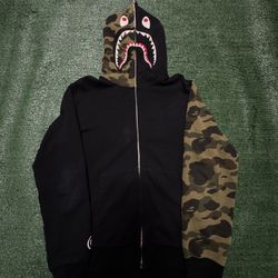 Bape Black/Green Camo Shark Hoodie 