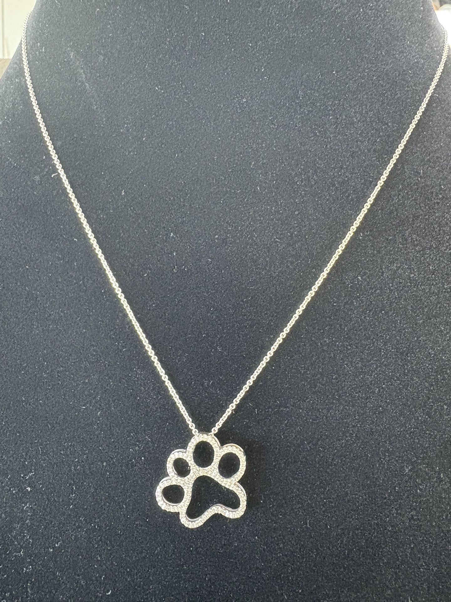 Sterling Silver Diamond Paw Print Necklace