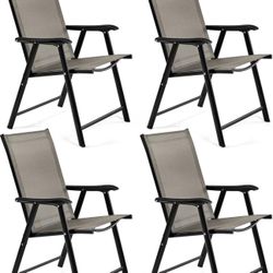 Outdoor Patio Chairs Set of 4, Portable Dining Chairs with Armrests for Camping, Lawn Yard Beach, 