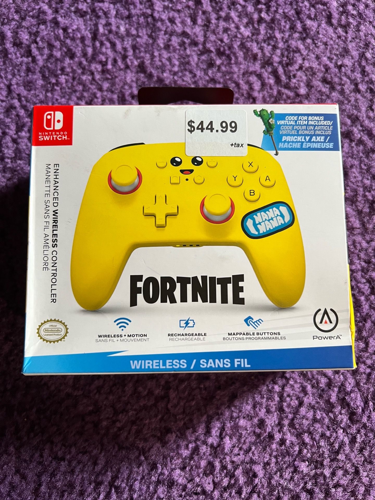 yellow PowerA Enhanced Wireless Controller for Nintendo Switch featuring a Fortnite Peely theme.