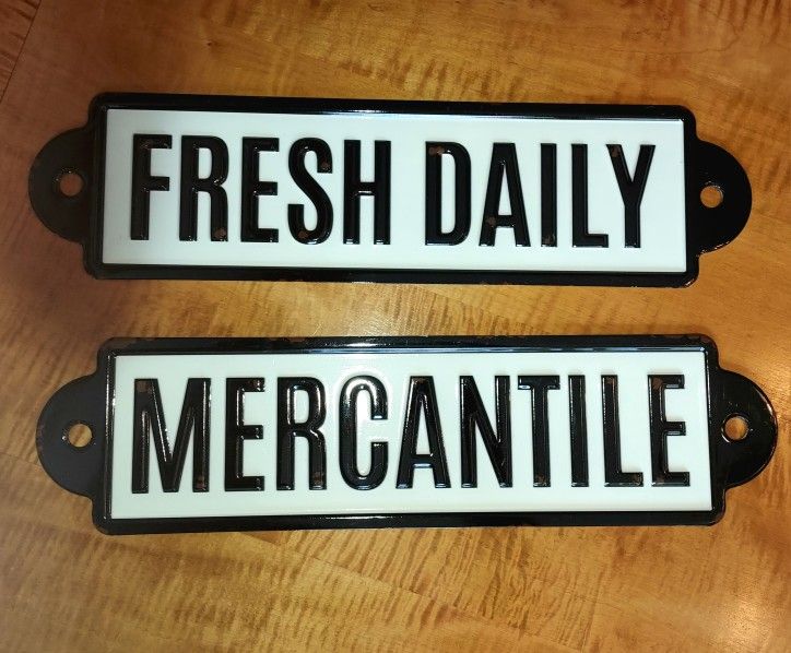 Vintage FRESH DAILY & MERCANTILE General Store Enamel Tin Signs