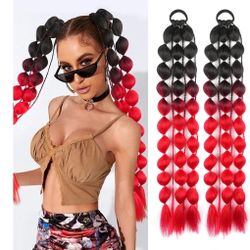 2 Pcs 22 Inch Lightweight Colored Bubble Ponytail Extensions 