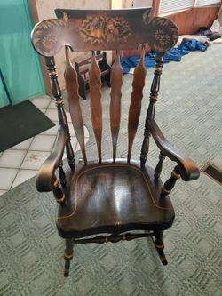 Antique Wood Armchair with Floral Stenciling