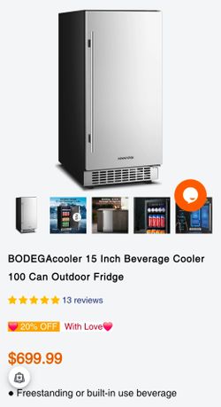 BODEGAcooler 15 Inch Beverage Cooler 100 Can Outdoor Fridge